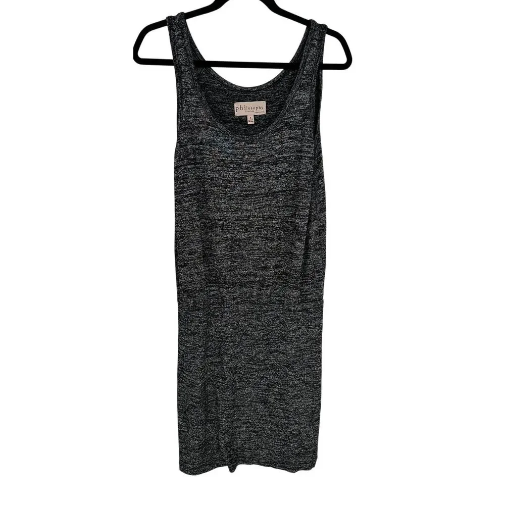 Philosophy Black Heathered Midi Dress Sleeveless Drawstring Waist Casual Small S